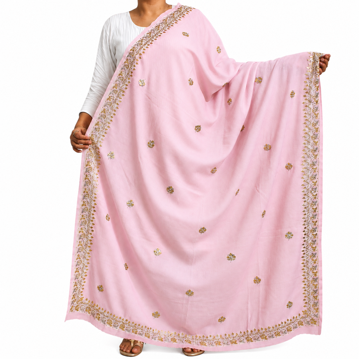 Kashmiri Embroidered Pashmina Shawl with Dubka Work