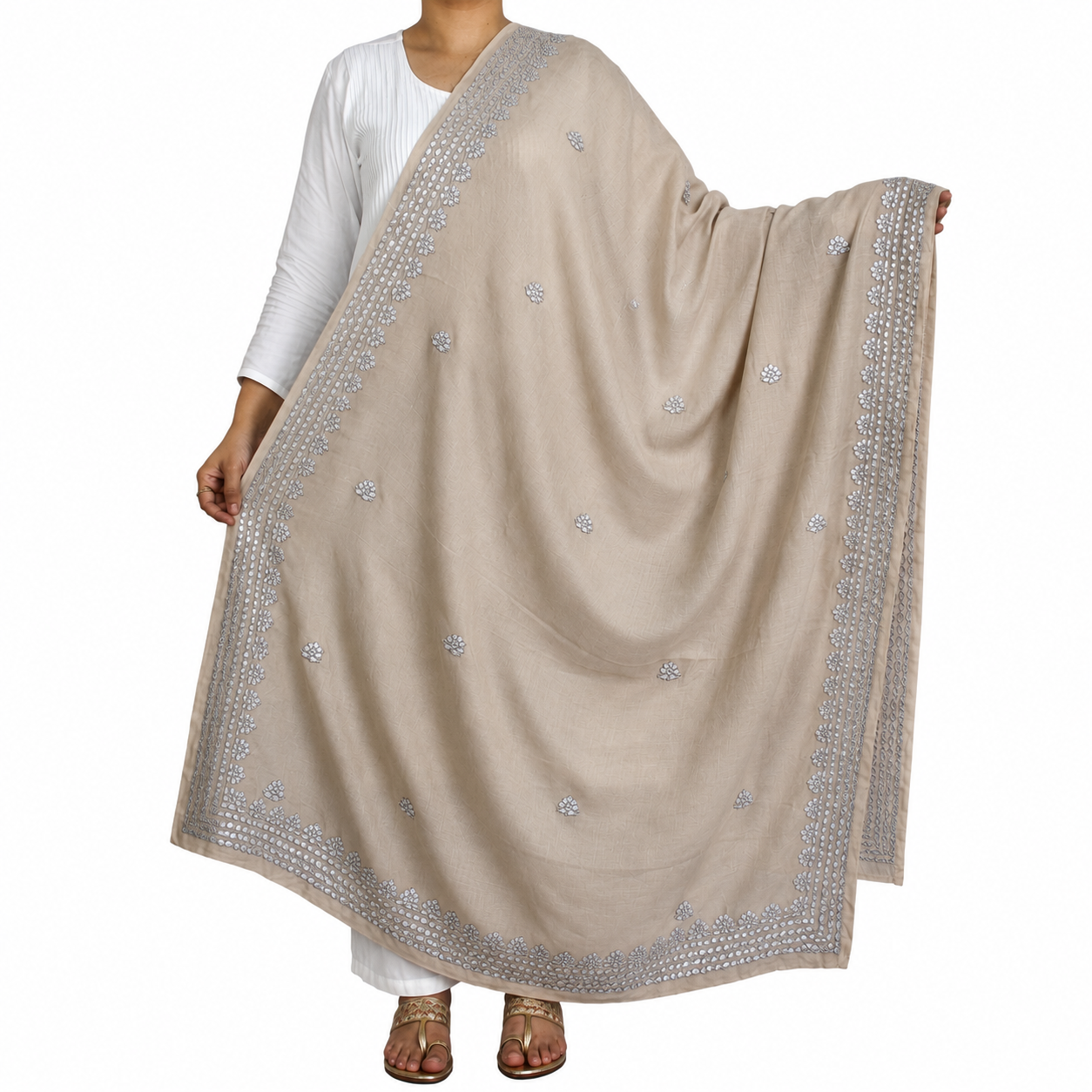 Kashmiri Embroidered Pashmina Shawl with Dubka Work
