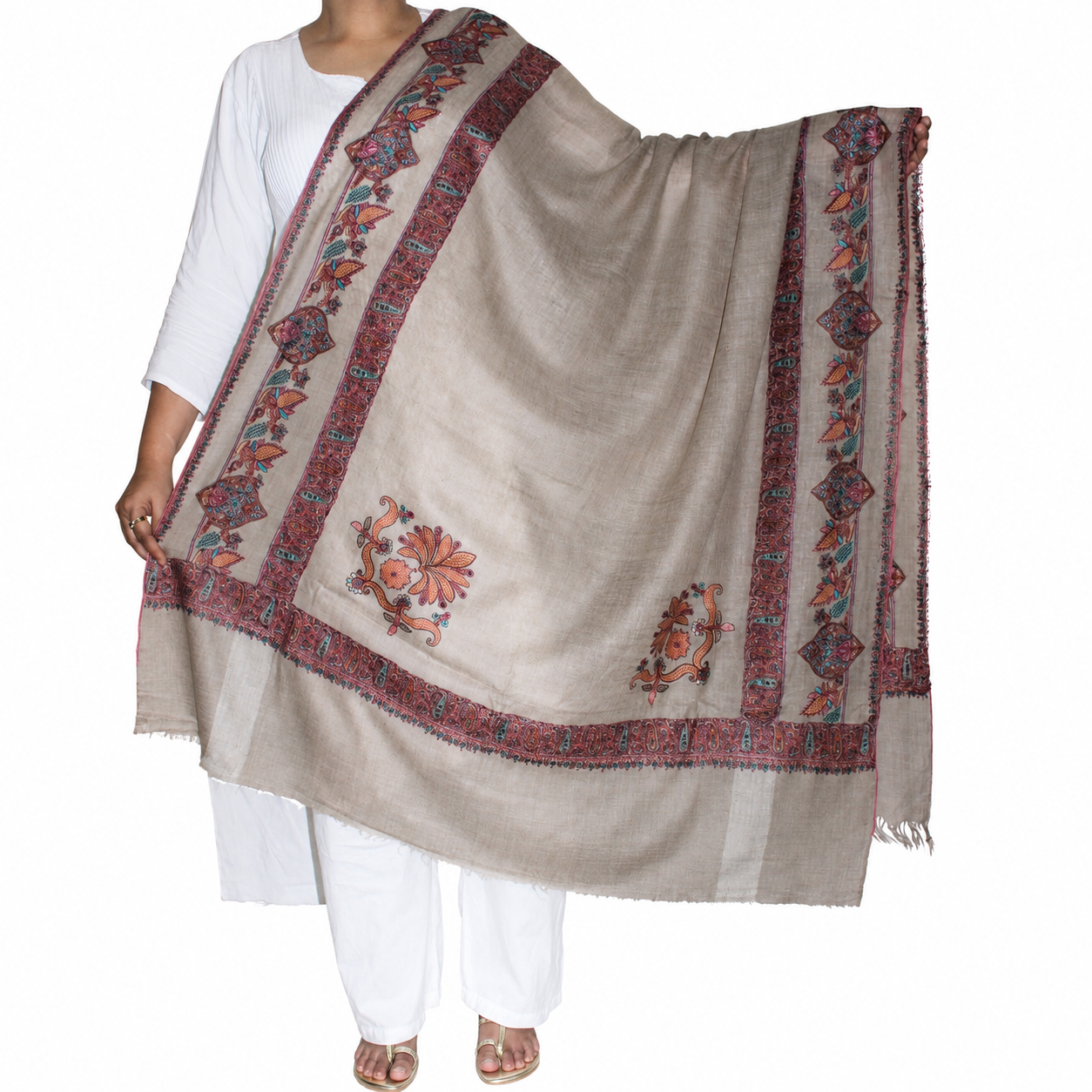 Kashmiri Pashmina Shawl with Sozni Work All Over