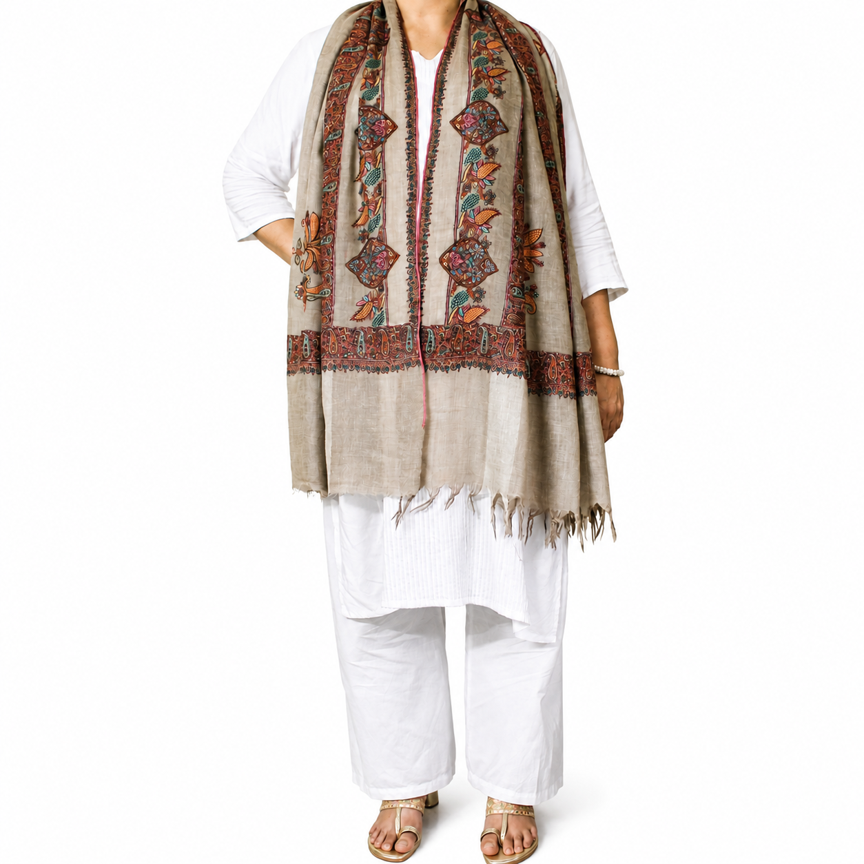 Kashmiri Pashmina Shawl with Sozni Work All Over