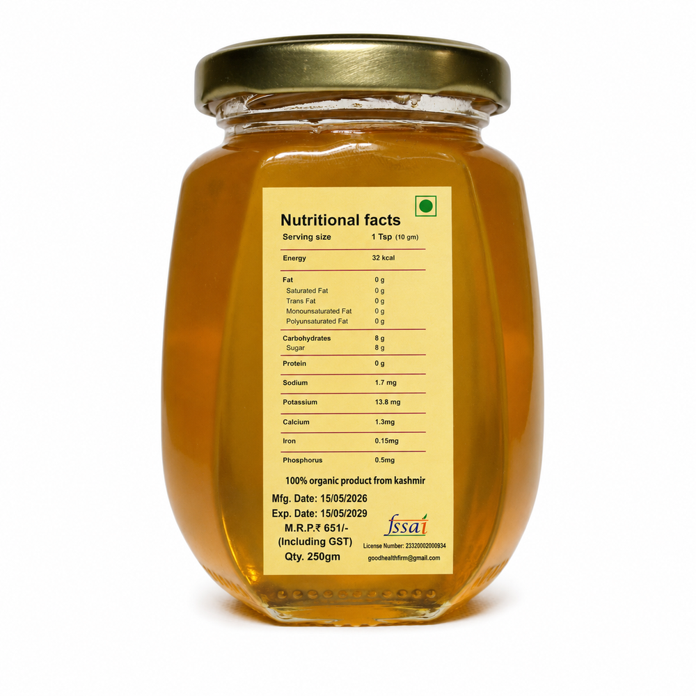 Jar of Sulai  honey with nutritional facts label